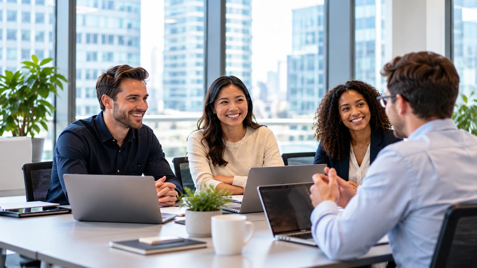 A small business team working together