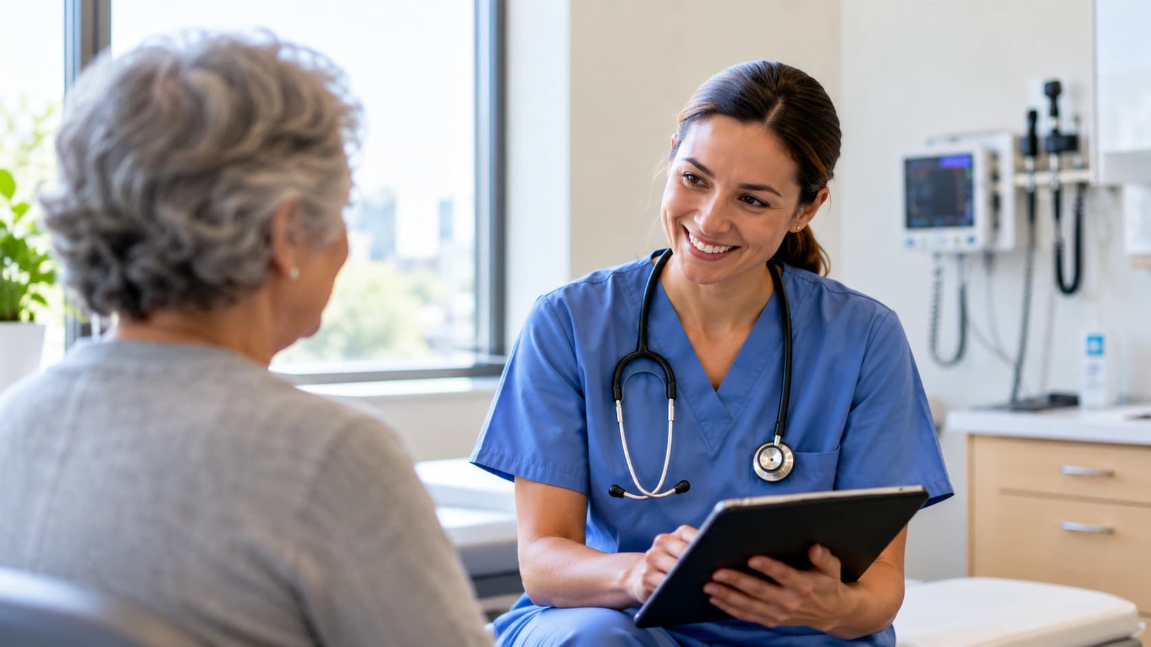 A medical consultation in a clinical workplace